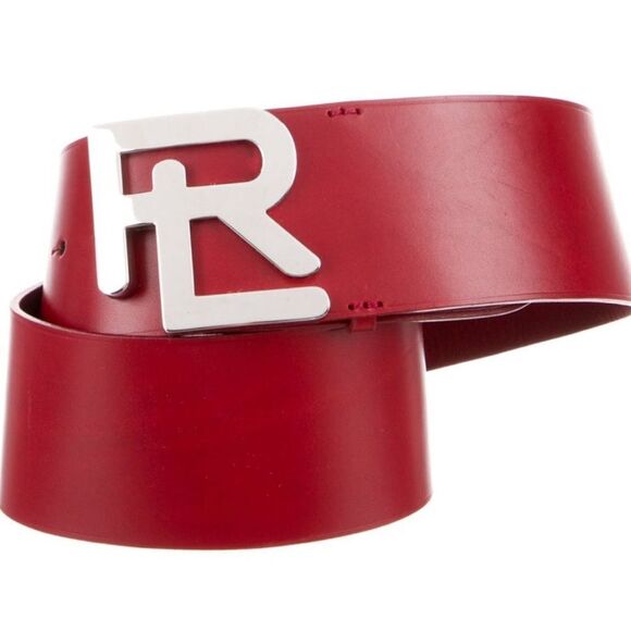 Ralph Lauren Collection Wide Stacked RL Monogram Buckle Cherry Calfskin Belt main image 13